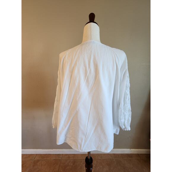 Lauren Ralph Lauren White Peasant Top Women's SZ Large Embroidery Boho - Picture 4 of 11